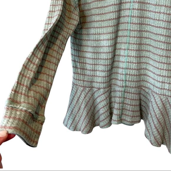 Free People We the Free Auntie Em Peplum Thermal Striped Waffle Knit Top Small - Picture 7 of 7